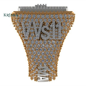 Anillo de cóctel de moissanita para hombre, de plata 925 con relleno de oro de 18K, engaste pavé con letras, estilo hip-hop, para uso diario - Product Image 2