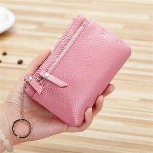 Pink Leather Zip Mini Coin Purse Compact Card <b>Holder</b> Key Ring <b>Wallet</b> for Women - Product Image 4