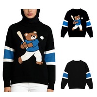 Pull de luxe pour femme automne-hiver, édition limitée co-marquée, design classique rétro américain, broderie d'ours robuste sur le devant