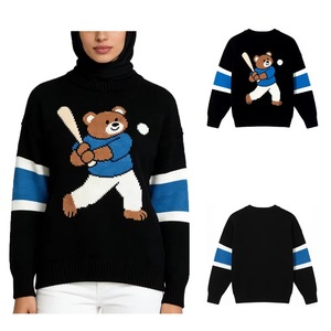 Suéter de Lujo Otoño-Invierno, Edición Limitada en Colaboración con Marca, Diseño Clásico Retro Americano, Bordado de Oso, Estilo Coreano - Product Image 5