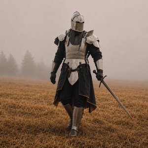 Traje de Armadura de Caballero Barbuta – Armadura Medieval de Acero Hecha a Mano con Casco, Cota de Piel y Hombreras |   Feria Renacentista - Product Image 1