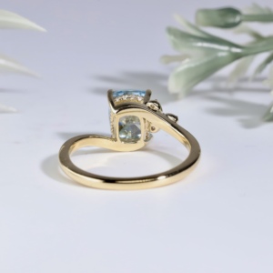 <b>Cushion</b> Cut Blue Lab Grown <b>Ring</b> Sparkling Diamond Paved Butterfly Accent And Floral Petal Cluster Motif Solitaire Bypass <b>Ring</b> - Product Image 2