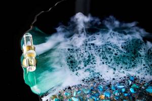HANDMADE Decorative Ocean Resin tray glass Elegant Tray W/ Gold <b>crystal</b> Handles Perfume Tray Turquoise <b>Geode</b> Resin Tray beach Co - Product Image 2