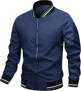 Chaqueta Bomber Gris para Hombre, Casual, con Cierre Frontal, Color Sólido, Cuello Camisero, Poliéster, para Otoño - Product Image 1