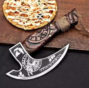 Handmade Stainless Steel Eco-Friendly Customizable High Quality Kitchen Pizza Cutter Vintage <b>Etched</b> with Wrap Wooden Handle - Product Image 6