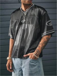 Men's Vintage Satin Jersey Shirts V Neck Short Sleeve Graphic Tees Basketball T Shirt Streetwear - Product Image 2