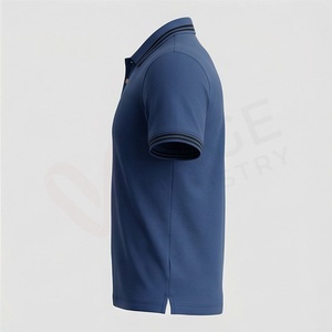 Polo à manches courtes pour homme, bleu marine, couleur unie, tricot piqué, décontracté, respirant, coupe classique, boutons - Product Image 3