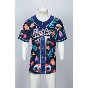 Fierter Baseball Jersey Short Sleeve Full Print Floral Sugar <b>Skull</b> Design Button Front Unisex Adult Breathable Polyester Apparel - Product Image 5