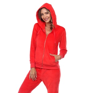 Conjunto de 2 piezas de Sudadera con capucha para mujer, traje de chándal de terciopelo con cremallera frontal y cierre de velcro - Product Image 3