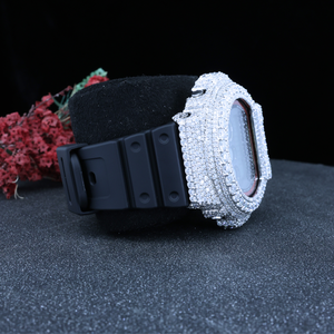 Montre numérique VVS Moissanite Iced Out Bust Down Hip Hop avec diamants, mouvement à quartz, bracelet noir de luxe, vente en gros - Product Image 2