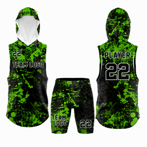 Conjunto Deportivo Personalizado Sublimado, Camiseta sin Mangas con Capucha y Pantalones Cortos de Compresión, Diseño con Salpicaduras de Pintura, Unisex, para Equipos Deportivos, 100% - Product Image 3