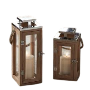 Wholesale Rustic Solid Wood Candle Lantern Duo With Rope Handle & TruGlow LED Candles Decorative <b>Battery</b> <b>Operated</b> Nautical Home - Product Image 1