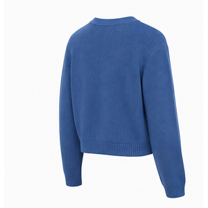 Women's Blue V-Neck Cardigan Full Sleeve Knitted Sweater Casual Autumn Wear Anti-Pilling 100% Acrylic <b>Single</b> Breasted - Product Image 2