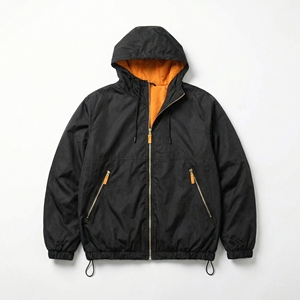 Black Hooded Utility <b>Jacket</b> with Orange Quilted Lining | Lightweight Weather Resistant <b>Parka</b> | OEM Private Label Supplier - Product Image 1
