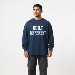 T-shirt Homme Oversize à Manches Longues, Coton Lourd 300 GSM, 100% Coton, Imprimé, Épaules Tombantes, Style Streetwear, T-shirts d'Été pour Hommes - Product Image 6