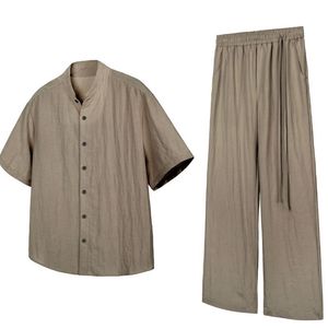 Tenues en lin pour hommes, chemisier à manches longues et pantalon, ensembles 2 pièces - Product Image 1