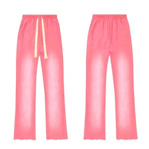 Pantalones Deportivos de Punto Anchos de Color Rosa, Cintura Media con Cordón, Corte Holgado, Casuales, Largos, de Color Sólido, para Verano - Product Image 1