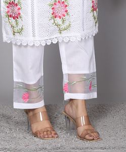 NIYANI White Traditional Summer Floral Embroidered Cotton Quick Dry Wrinkle-Free <b>Kurta</b> Pair Salwar Kameez <b>Women</b> Diwali Wedding - Product Image 6