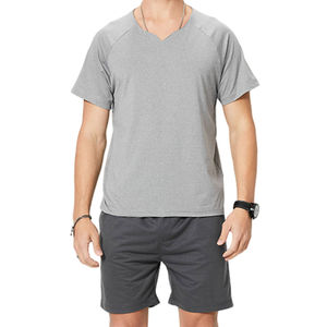 Ensemble décontracté d'été pour hommes en coton uni, short et t-shirt, avec design personnalisé, tissu respirant et écologique, vente en gros - Product Image 1