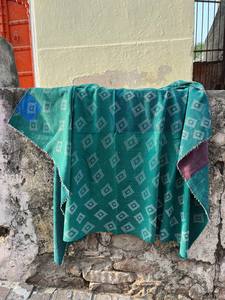 Green Color Vintage Block Printed Cotton Kantha Reversible Quilt – Handmade Indian <b>Bedspread</b> - Product Image 3