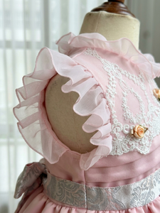 Robe de princesse rose pour bébé fille, dentelle, volants, fleurs, patchwork, broderie, pour fête, anniversaire, robe Koko San - Product Image 5