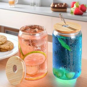 Vente en gros de gobelets en verre transparent à haute teneur en borosilicate de 16oz <span class=keywords><strong>tasse</strong></span> en verre résistant à la chaleur avec couvercle en bambou et pailles - Product Image 2