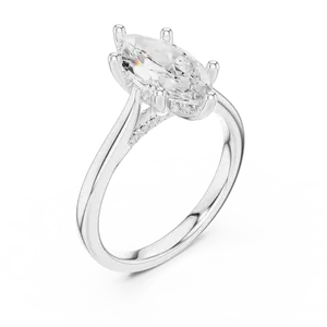Anillo de compromiso con diamante de laboratorio de corte marquesa de dos quilates, oro sólido de dieciocho quilates, halo oculto, banda unisex de lujo. - Product Image 6