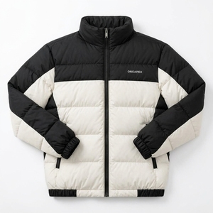 Blouson matelassé homme noir et blanc, col montant, fermeture éclair, manteau d'hiver chaud, décontracté, streetwear, personnalisable, marque privée - Product Image 4