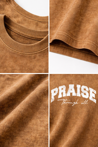Camiseta Vintage Lavada en Marrón 'Praise Through All' - Camiseta Oversize con Estampado Gráfico Hip Hop y Logotipo Personalizado para Hombre - Product Image 6