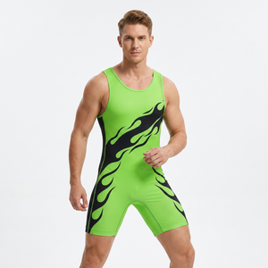 Combinaison de lutte personnalisée verte et noire pour hommes, ajustée, extensible, légère, respirante, 100% polyester, vêtements de sport à transfert thermique - Product Image 4
