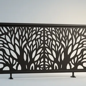 Rampe de balcon moderne en métal noir avec panneau décoratif découpé au laser à motif arbre pour terrasse, pièces d'escalier, extérieur de maison - Product Image 5