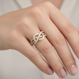 Elegante Anillo de Diamantes Entrelazados Infinitos, Anillo de Bodas de Oro Genuino, Joyería de Regalo de Aniversario Premium - Product Image 6
