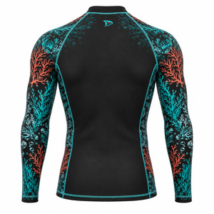 Men's Full Sleeve Rash Guard Swim <b>Shirt</b> Raised Rubber Print Polyester/Nylon Black/Teal/Coral Colors Anti-UV Protection - Product Image 2