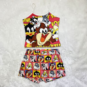 Cartoon Character Plus Size Ladies <b>Summer</b> Two-Piece Short Set <b>Pyjamas</b> with Elastic Waist High-Waisted Worsted Fabric Sleepwear - Product Image 5