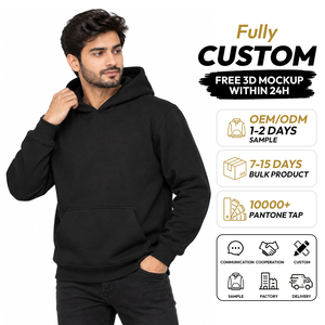 Men's <b>Plain</b> Dyed <b>Black</b> French Terry Eco-Friendly <b>Hoodie</b> with Pocket Custom OEM Unlined Autumn Pullover 350g - Product Image 1