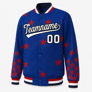 Custom Blue <b>Star</b> Varsity <b>Jacket</b> Wool/Polyester Shell Stand Collar Autumn 100% Polyester Fiber Filled - Product Image 5