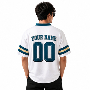 Maillot de football américain personnalisé pour homme, blanc, en mesh, col en V, manches courtes, respirant, impression sublimée, numéros d'équipe 00, votre nom - Product Image 2