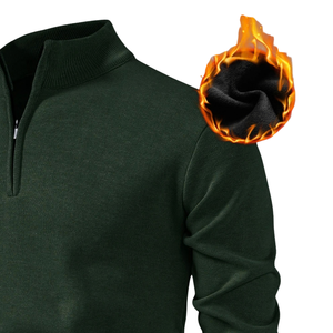Pull à col zippé pour homme, vert foncé, manches longues, tricoté, col montant, poignets côtelés, décontracté, automne, maille unie - Product Image 3