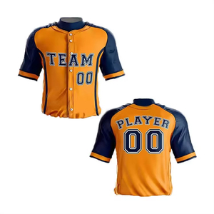 Ensemble uniforme de baseball court unisexe personnalisé pour adultes, orange et bleu marine, imprimé par transfert thermique, motif 3D, taille élastique avant, 100 % polyester - Product Image 2