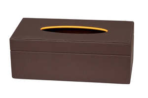 Caja de pañuelos y servilletero de lujo en cuero PU marrón ecológico con núcleo de MDF y detalles en azul marino para decoración clásica de coches y oficinas - Product Image 6