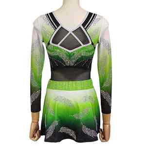 Tenue d'équipe respirante en mélange de spandex de haute qualité avec accents de diamants de qualité supérieure, uniforme de cheerleading orné de strass - Product Image 2