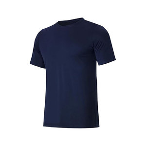 เสื้อยืดคอกลมแขนสั้นสีกรมท่าสำหรับผู้ชาย ทรงปกติ สีพื้น สไตล์ลำลอง ผ้าเจอร์ซีย์ แห้งเร็ว โพลีเอสเตอร์ 100% - Product Image 1