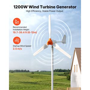 Kit générateur éolien 1200W 24V à 3 pales avec contrôleur solaire hybride, aimant permanent triphasé AC efficace - Product Image 2