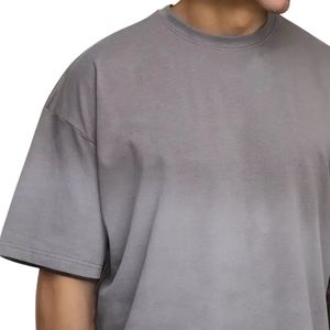 T-shirt gris uni en coton pour homme, col rond, manches courtes, coupe oversize décontractée, respirant, doux, ample, style streetwear - Product Image 3