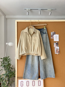 L826 Women's Khaki Cotton Woven <b>Long</b> <b>Sleeve</b> Crop <b>Top</b> Shirt Stylish Pocket Button Collar Spring Summer Casual Blouse Freesize - Product Image 6