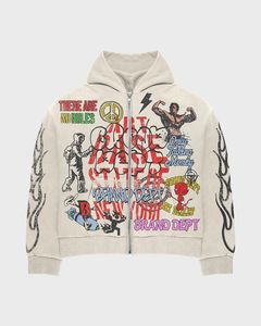 Ensemble de survêtement graphique gris crème de la marque Dept |   Sweat à capuche oversize et pantalon de jogging |   Ensemble assorti streetwear Flame Wrestler OEM - Product Image 3