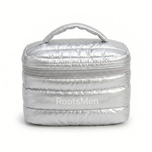 Rootsmen Custom Silver Thick Quilted PVC Waterproof Soft Lightweight Puffy Travel <b>Makeup</b> Bag Zipper <b>Storage</b> Women Fashion - Product Image 5