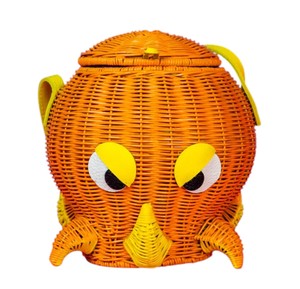 Orange Rattan Octopus Shape <b>Storage</b> <b>Basket</b> With Yellow Eyes And Tentacles Portable Animal Design Woven Bag - Product Image 1