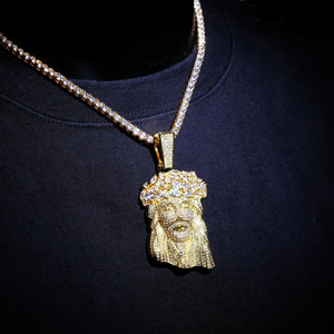 Pendentif géant Jésus en moissanite argentée, serti de pierres, ton blanc et jaune, collier statement hip-hop, bijou de luxe, pendentif religieux - Product Image 2