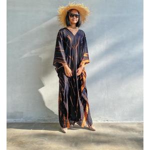 Black Tie Dye <b>Kaftan</b> Dress for Women Luxury Boho Beach Cover Up Loose <b>Maxi</b> Resort Wear - Product Image 1